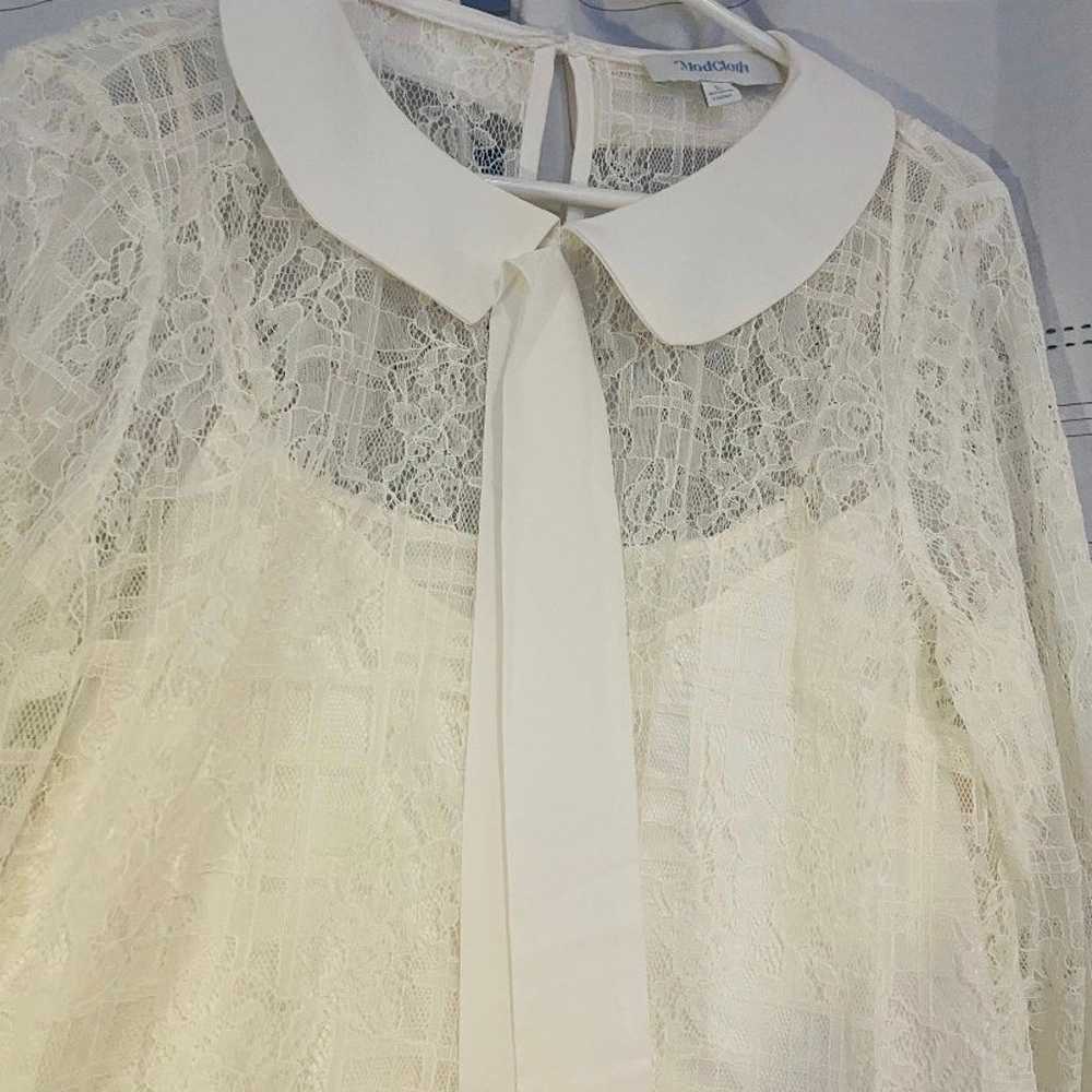 ModCloth Honeymoon Maven Shift White Lace Dress S… - image 4