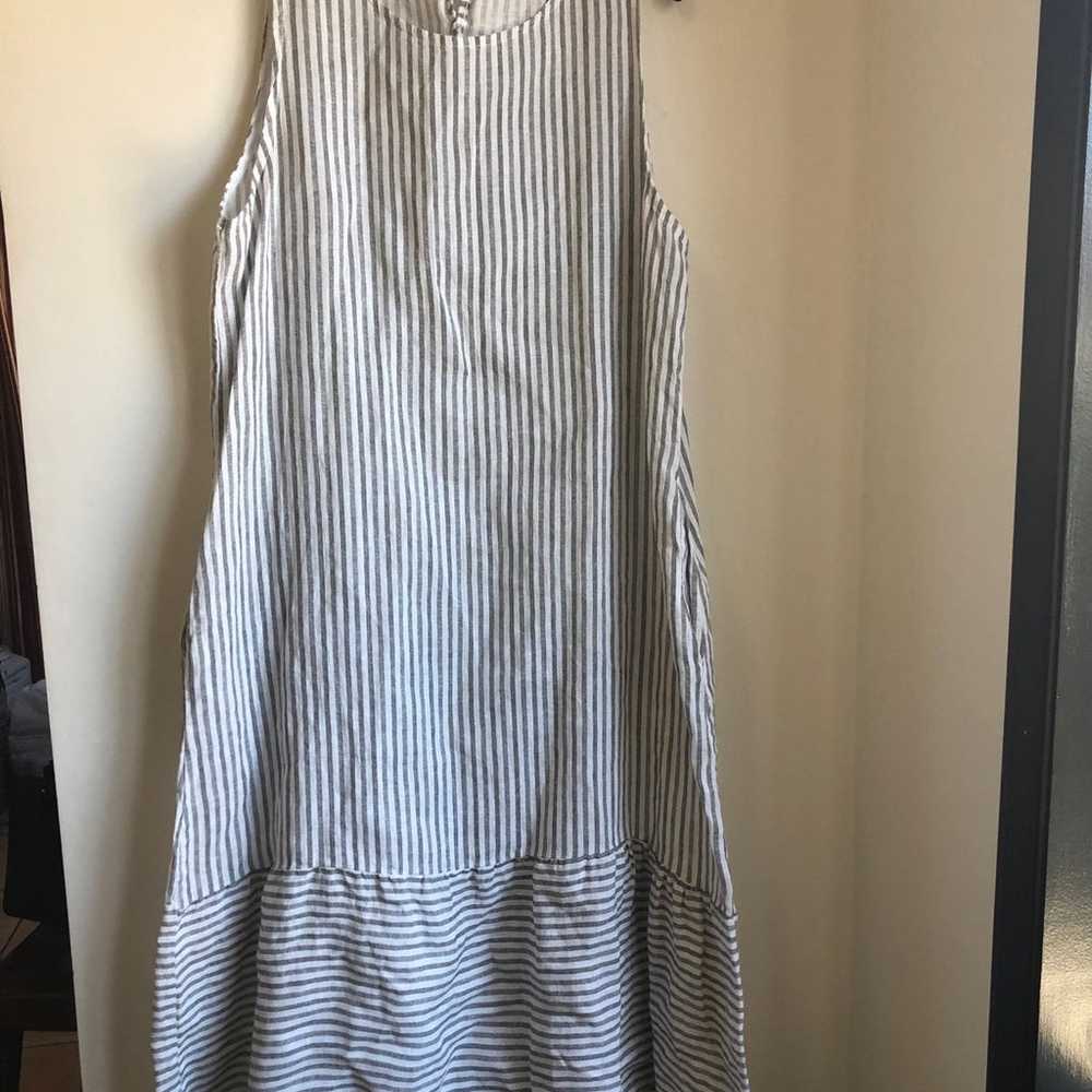 100 % Linen Sleeveless dress. Color white with gr… - image 2