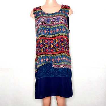 Desigual Layered Sleeveless Chiffon Dress Navy Geo