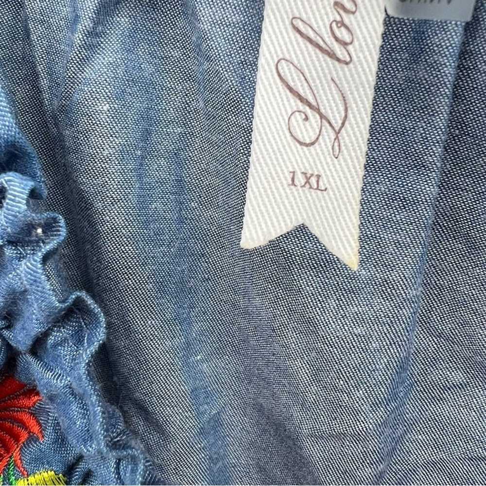 Denim Chambray Embroidered Floral Off the Shoulde… - image 4