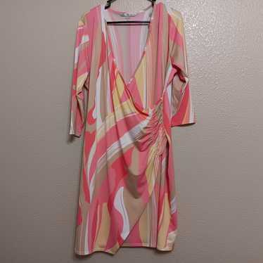 Peter Nygard Pink Beige Yellow Retro Print Surpli… - image 1