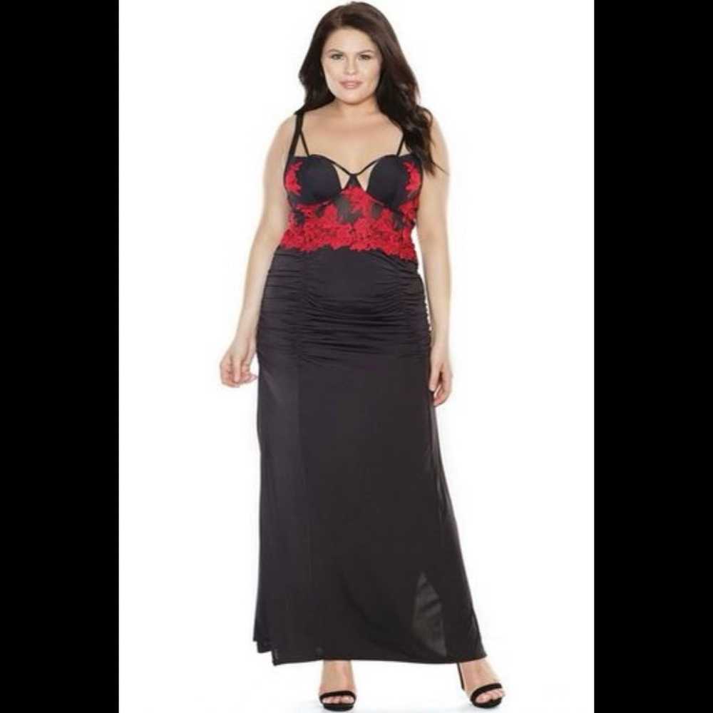 Plus Size Embroidered Strappy Cutaway Gown - image 1
