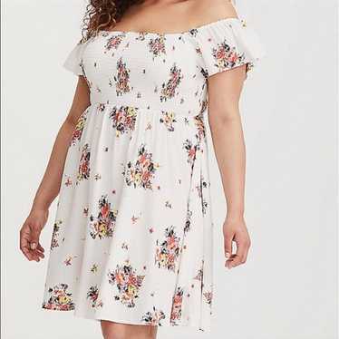 Torrid Floral Smocked Off the Shoulder Mini Dress… - image 1