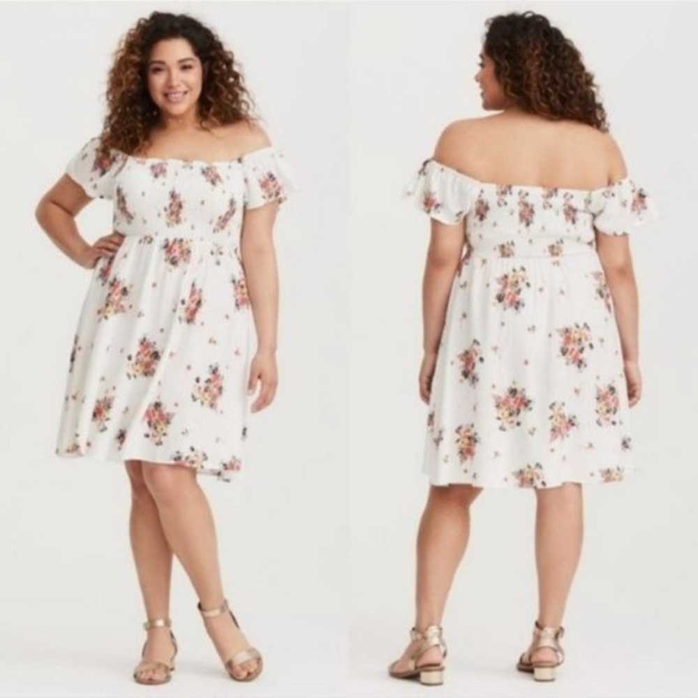 Torrid Floral Smocked Off the Shoulder Mini Dress… - image 3