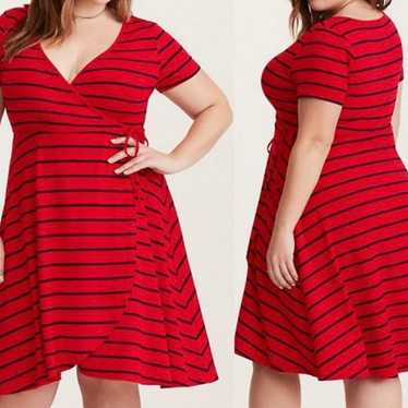 Torrid Red Striped Jersey faux Wrap Dress. Plus s… - image 1