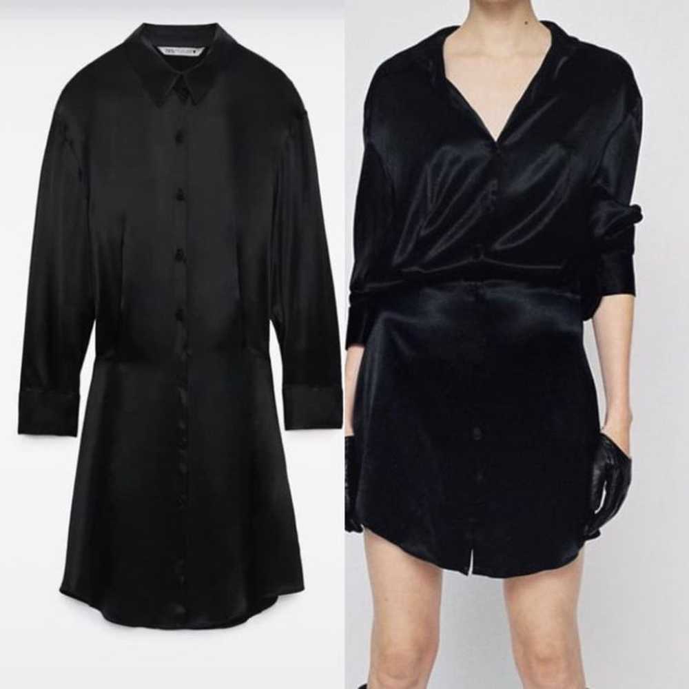 zara black satin button down dress - image 3