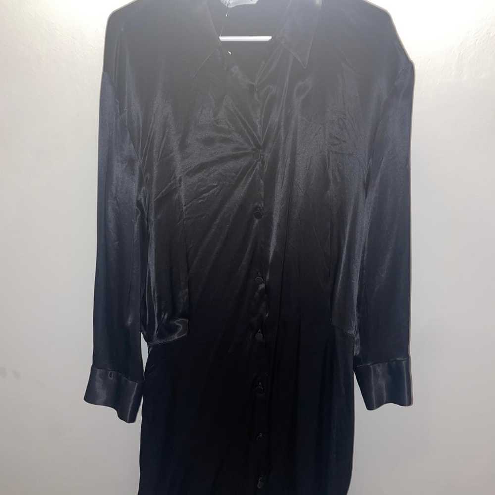 zara black satin button down dress - image 4