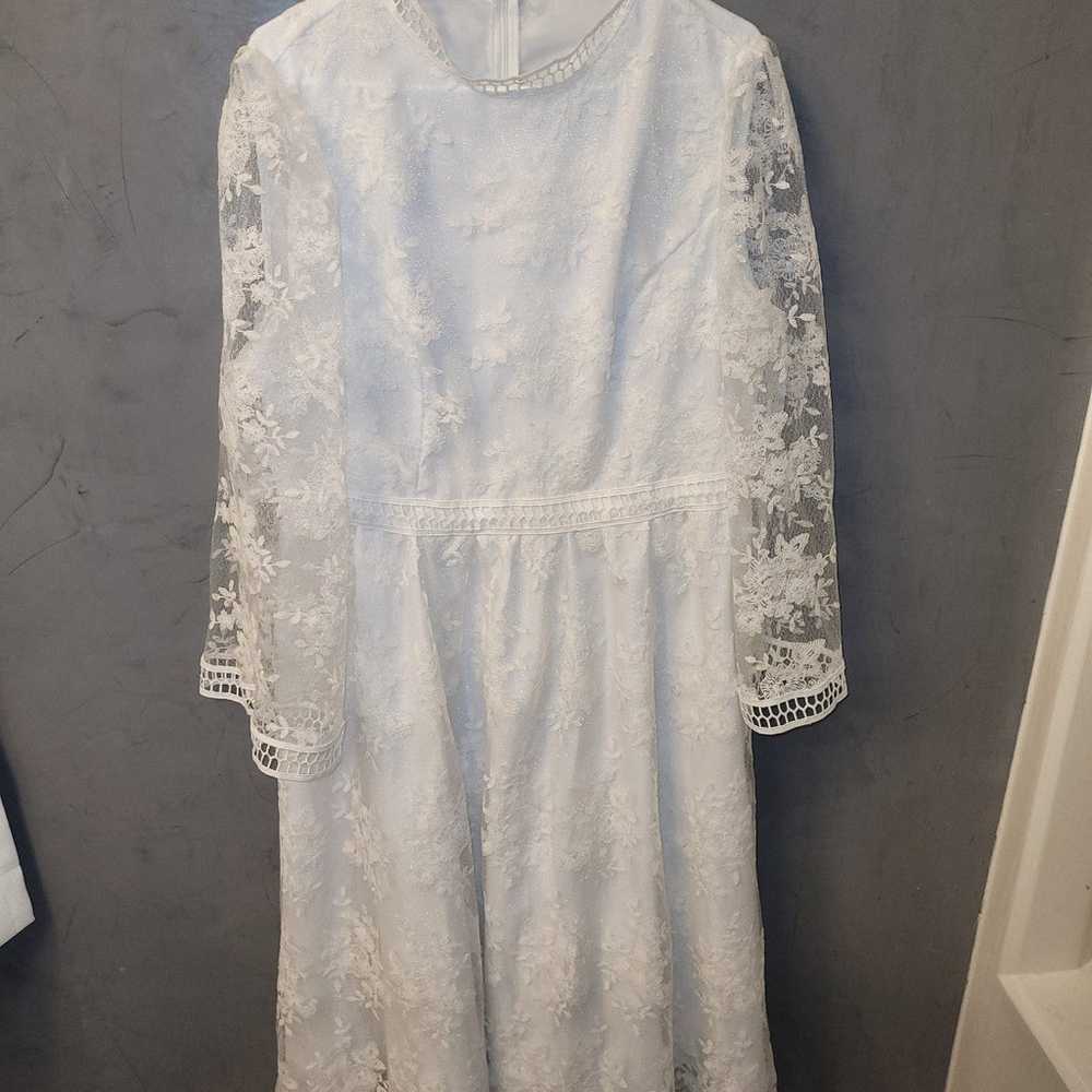 lace mock neck white dress 2x vintage like - image 3