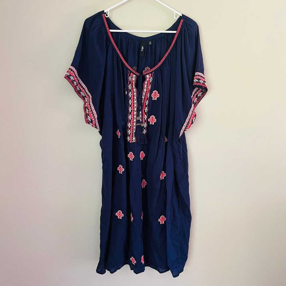 Ellos Playa Embroidered Shift Dress in Navy SZ 26… - image 2