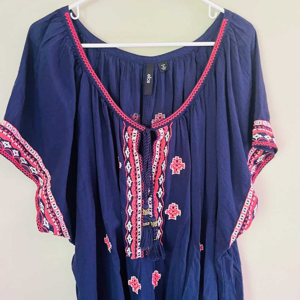 Ellos Playa Embroidered Shift Dress in Navy SZ 26… - image 3