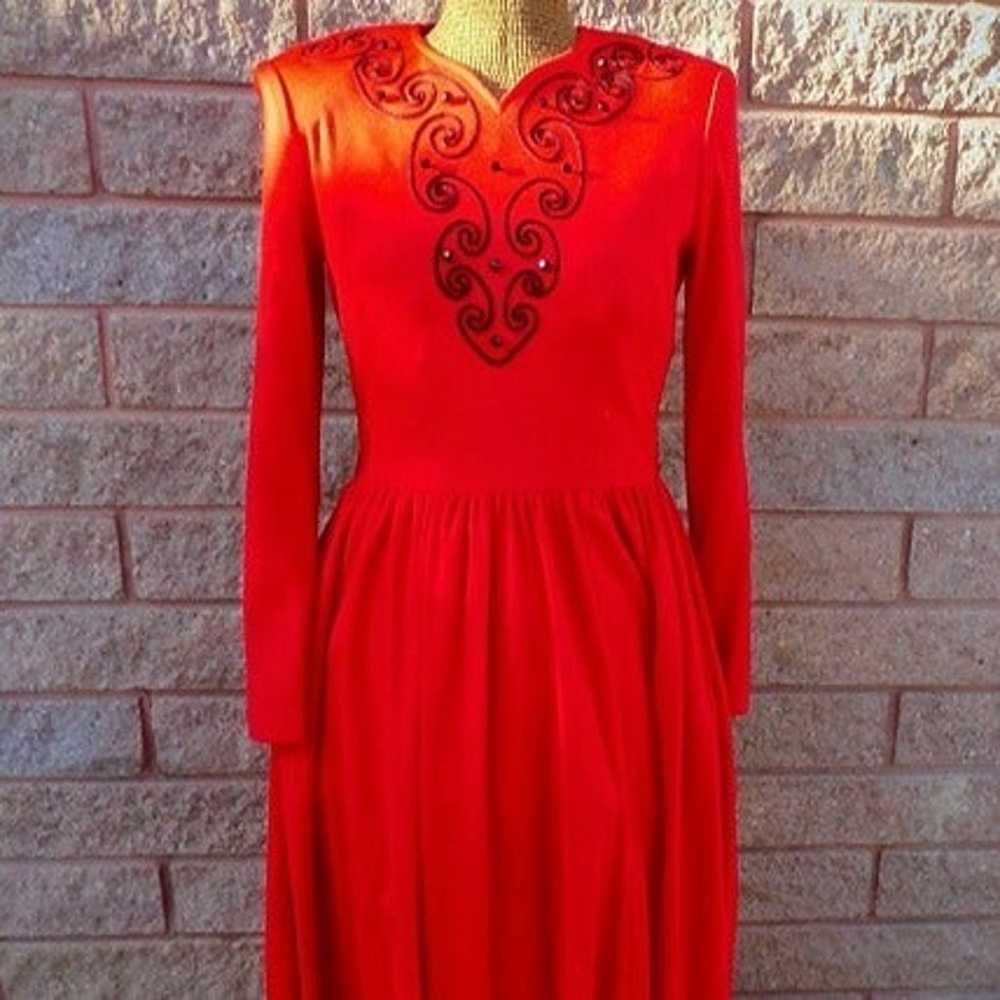 1980s Expo Petite Red Beaded Dress - image 1