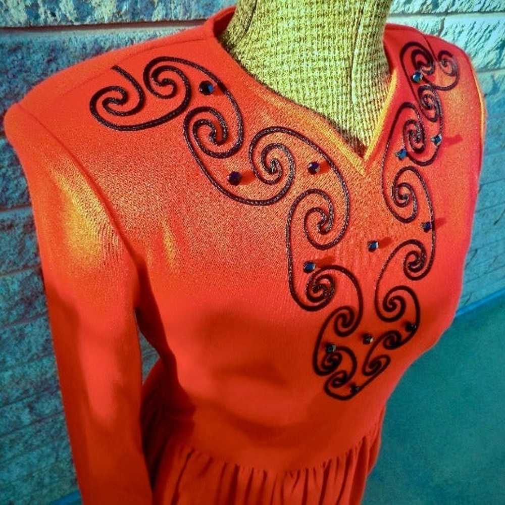 1980s Expo Petite Red Beaded Dress - image 3