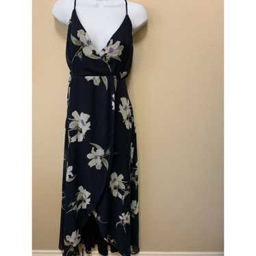 Lulus floral wrap Navy maxi dress Medium Strappy … - image 1