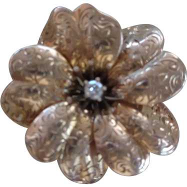 Lovely 14K Rose Gold Flower Pin/Pendant with OMC … - image 1