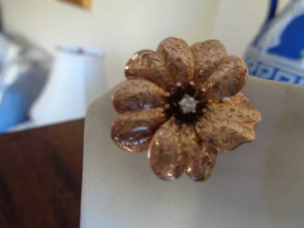 Lovely 14K Rose Gold Flower Pin/Pendant with OMC … - image 2