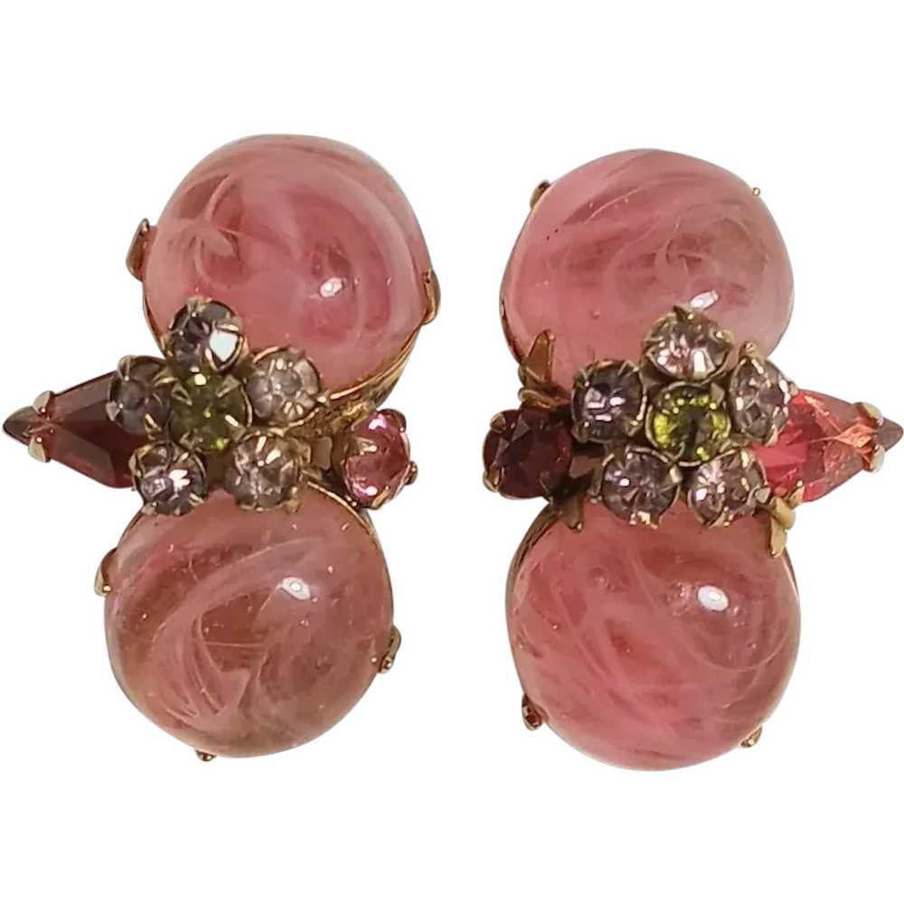 Schreiner marbled pink glass cabochon rhinestone … - image 1