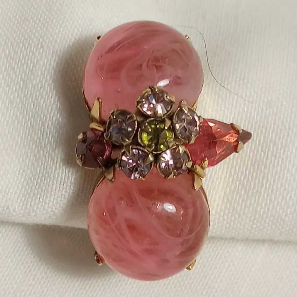 Schreiner marbled pink glass cabochon rhinestone … - image 4