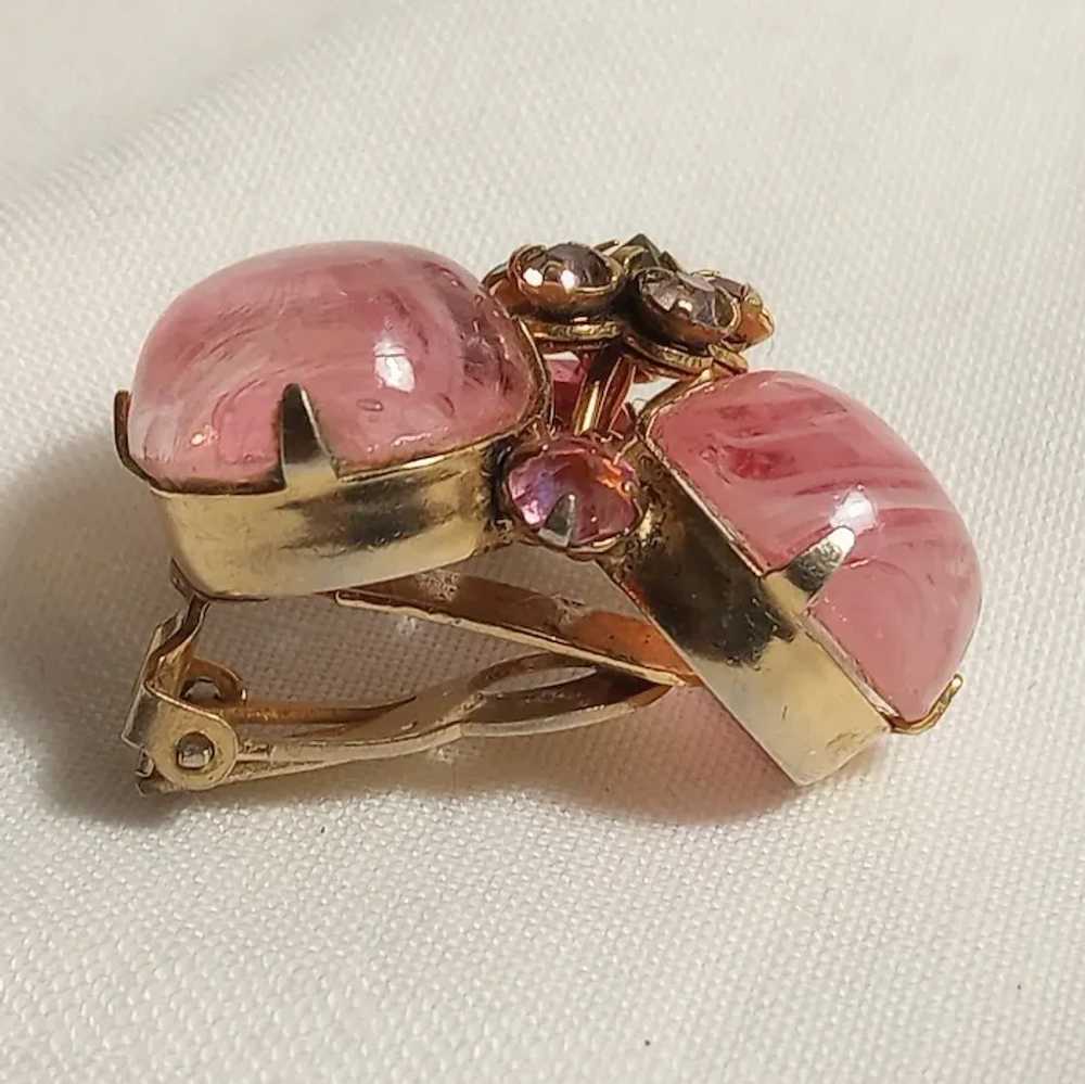 Schreiner marbled pink glass cabochon rhinestone … - image 5