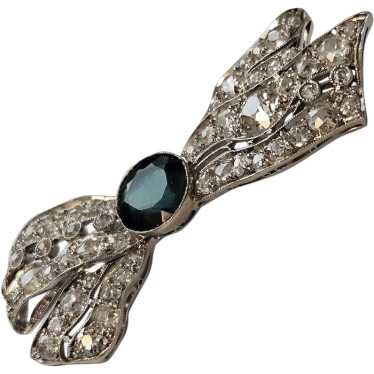 Platinum, Indicolite Tourmaline & Diamond Pin - C… - image 1