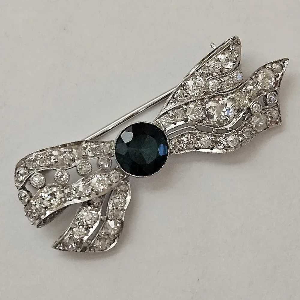 Platinum, Indicolite Tourmaline & Diamond Pin - C… - image 2