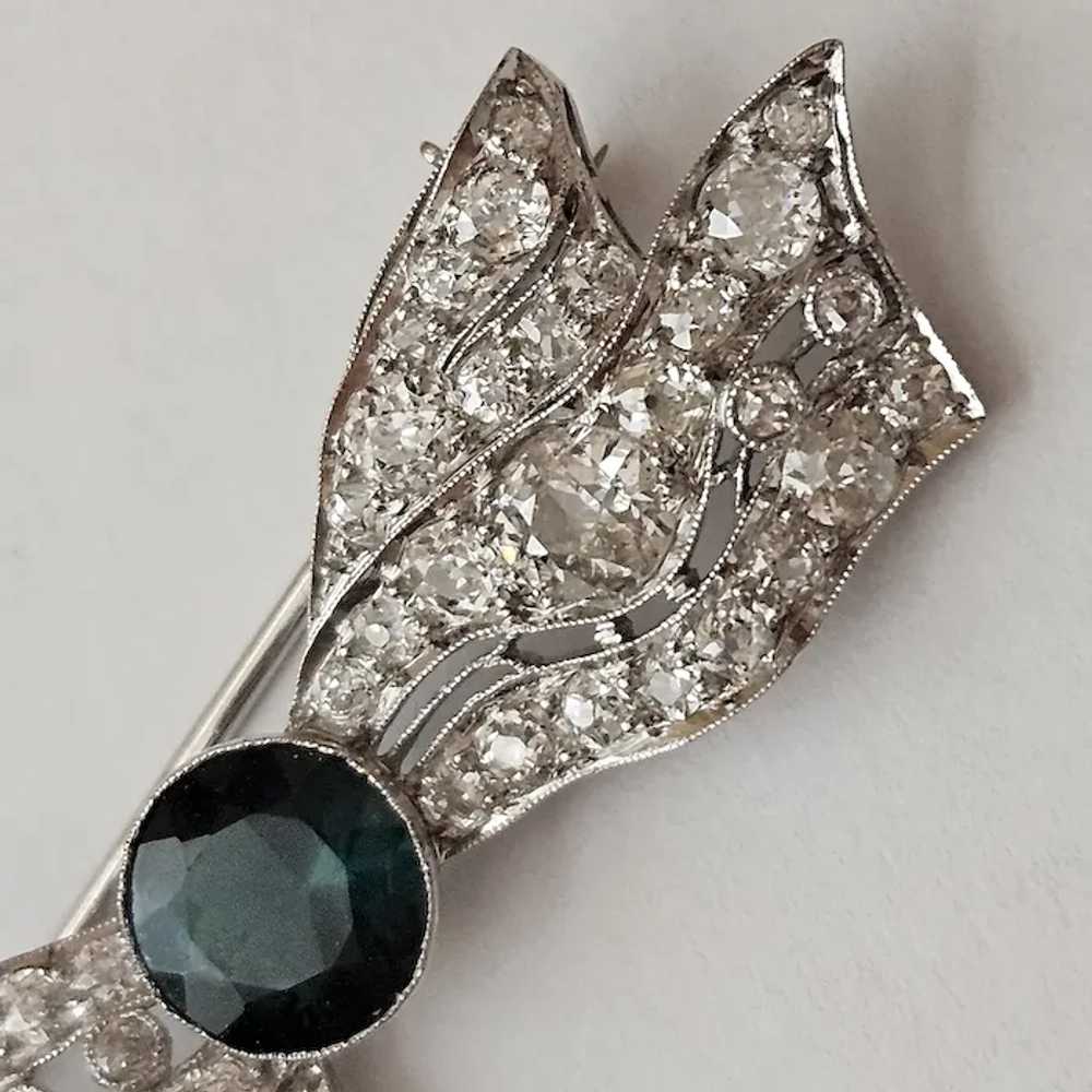 Platinum, Indicolite Tourmaline & Diamond Pin - C… - image 3