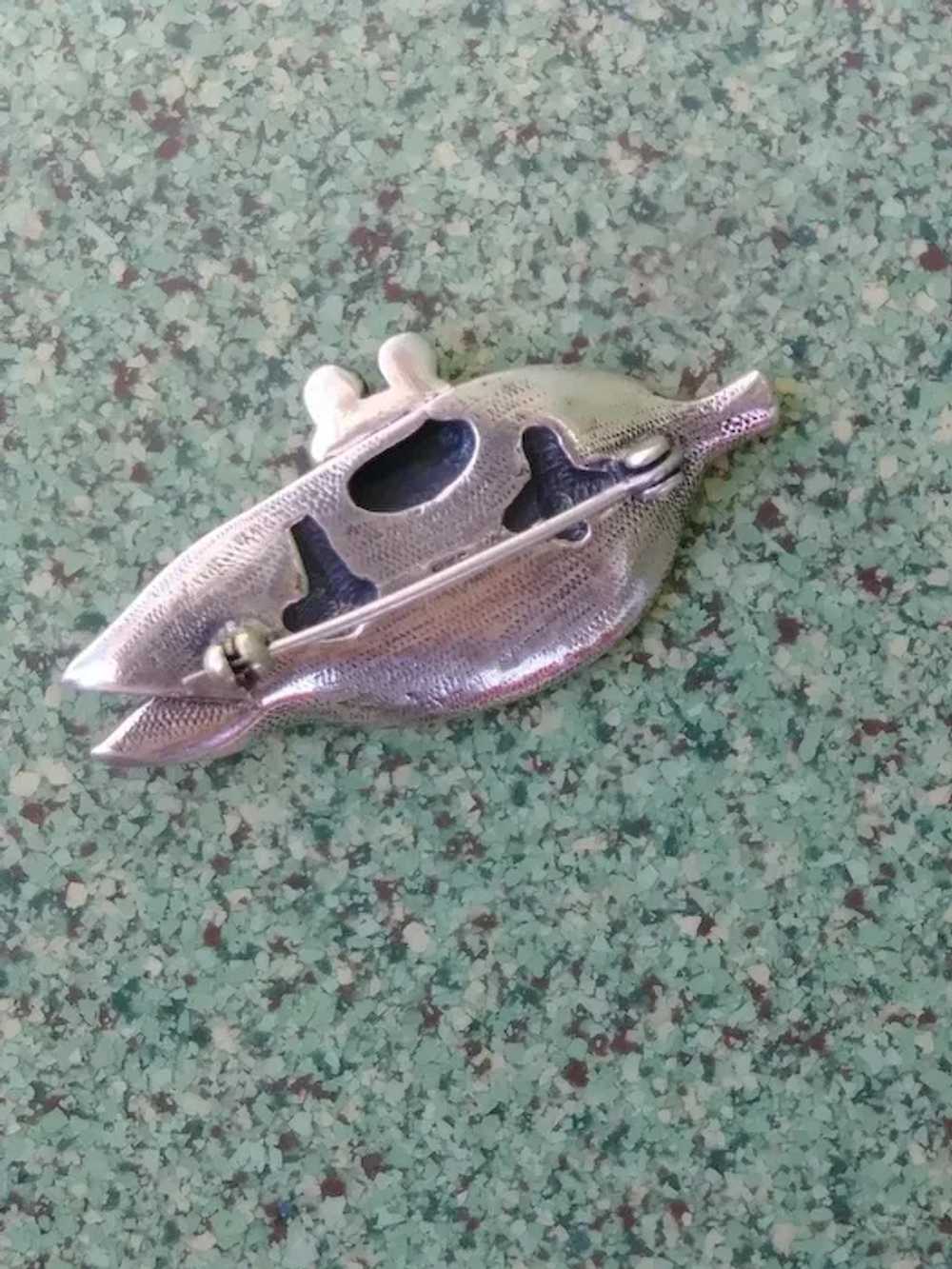 1970s Silver Frog Brooch Figural Pin - image 5
