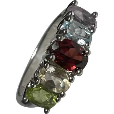 Vintage Sterling .925 Multi-Gemstone Ring With Fac