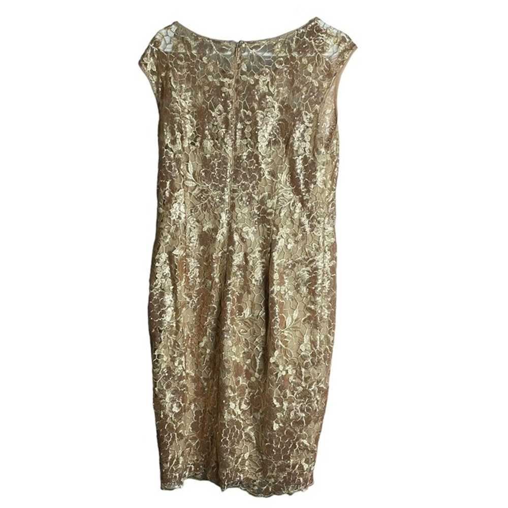 Adrianna Papell Gold Floral Lace Sleeveless Sheat… - image 2