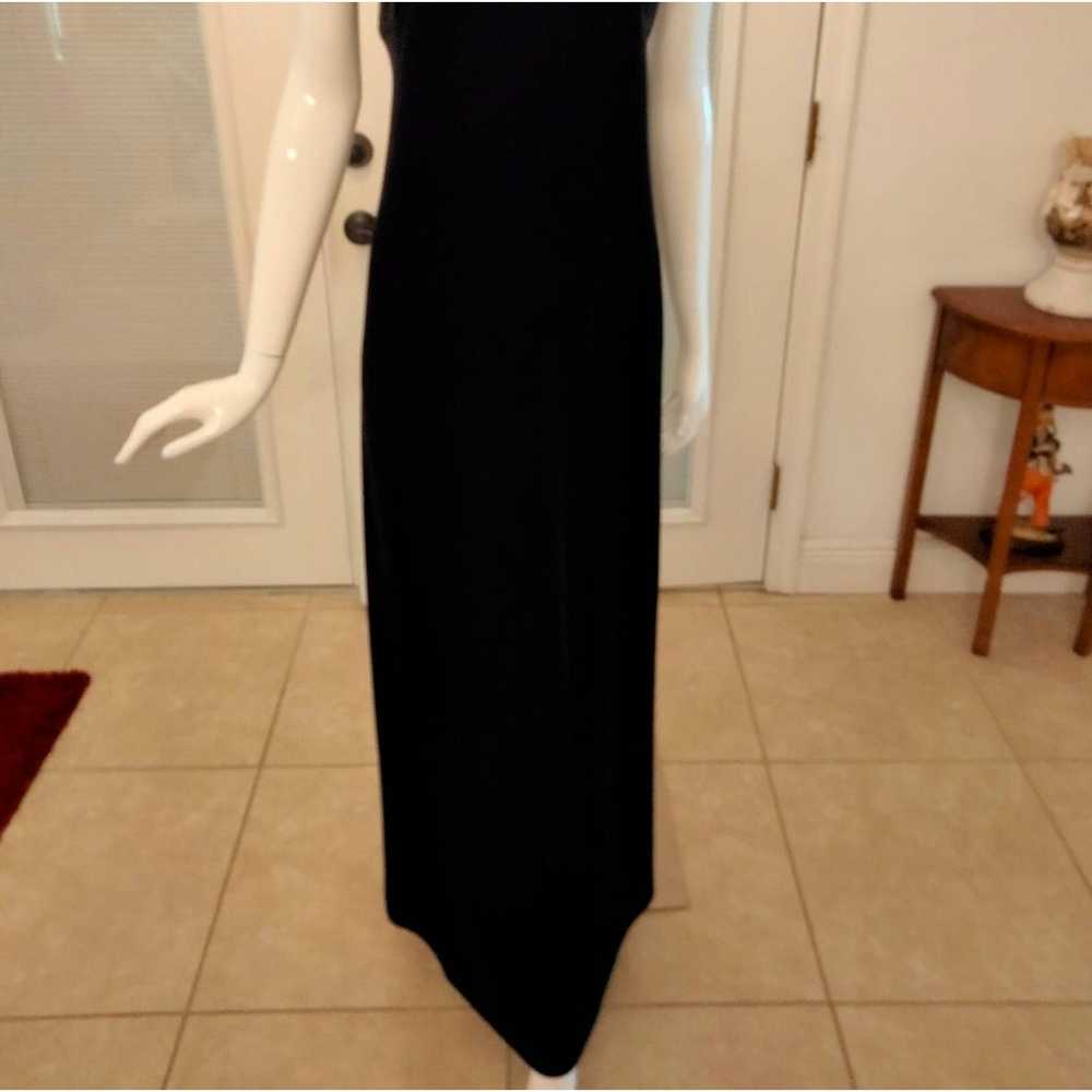 Black velvet V neck long dress  size 14 - image 2