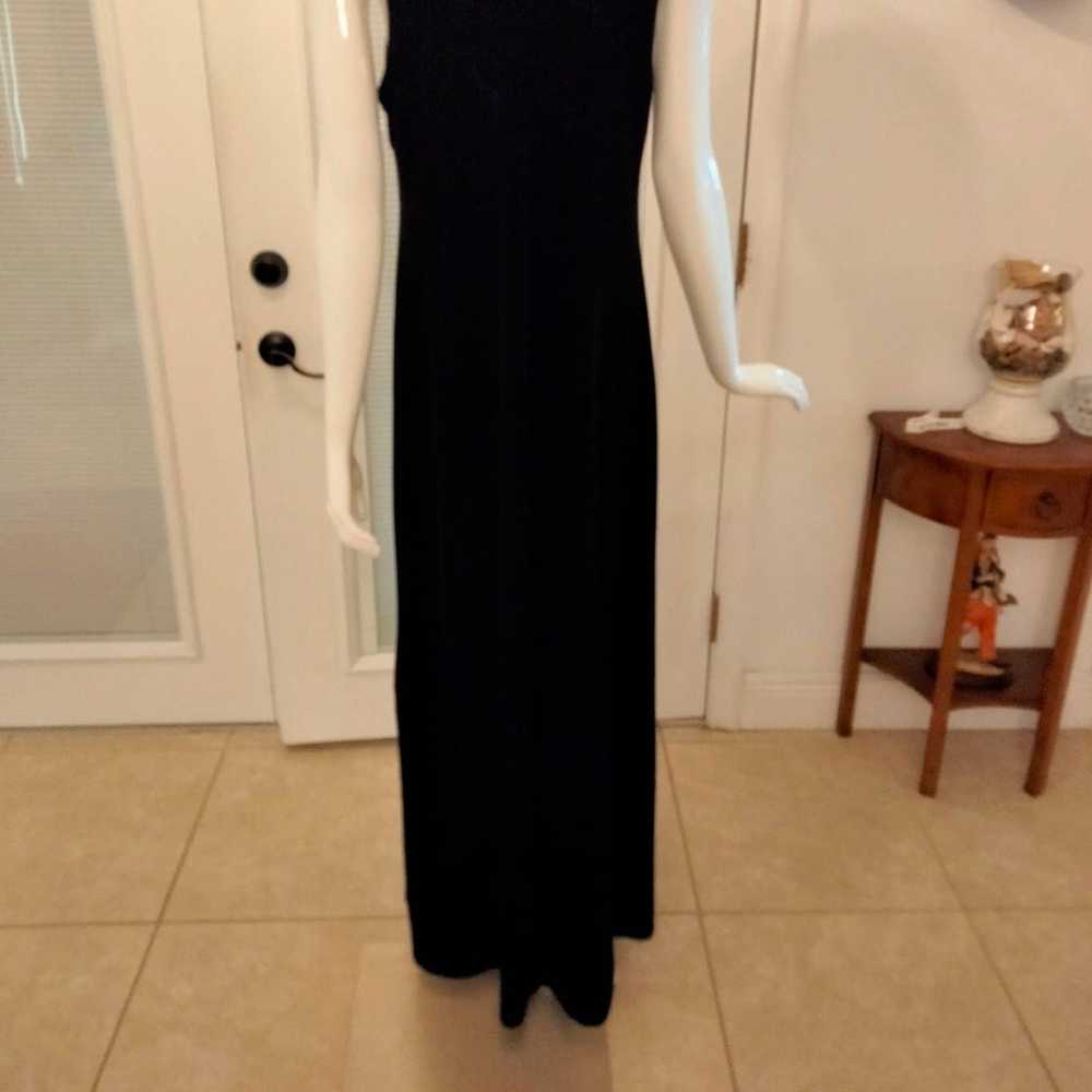 Black velvet V neck long dress  size 14 - image 4