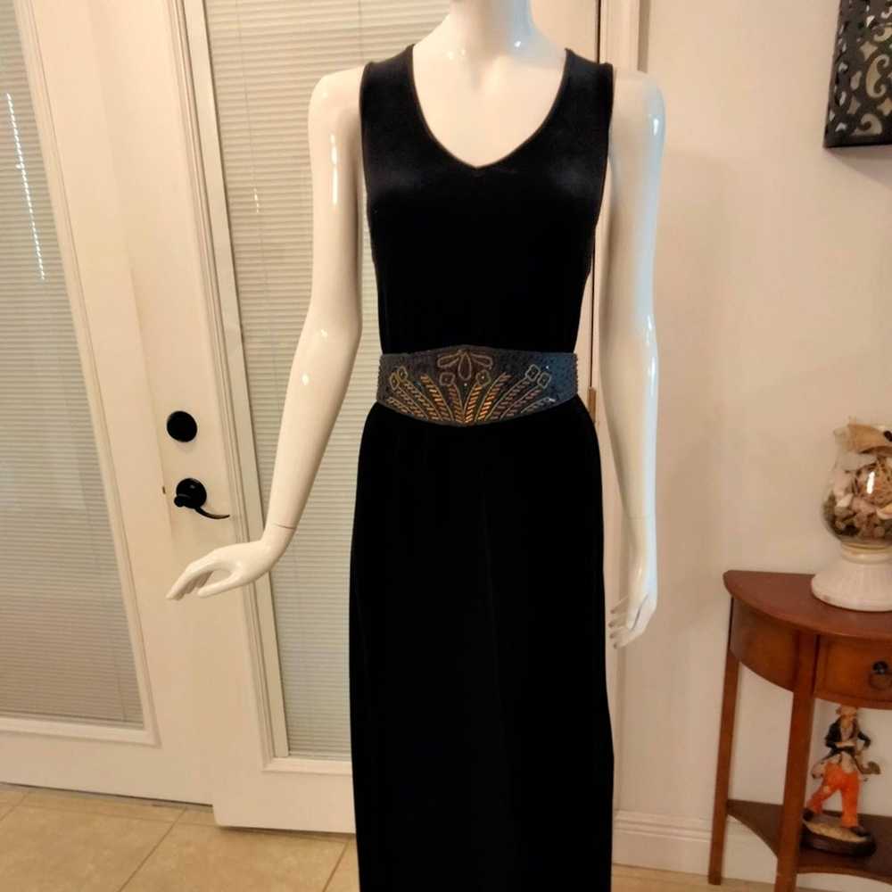 Black velvet V neck long dress  size 14 - image 6