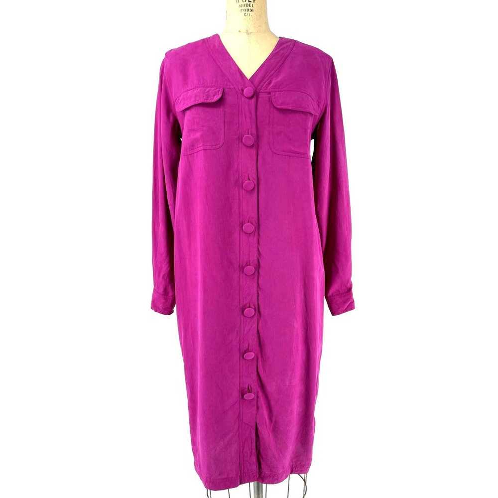 Vintage Tess Dress Pink Silk Button Up Workwear D… - image 1