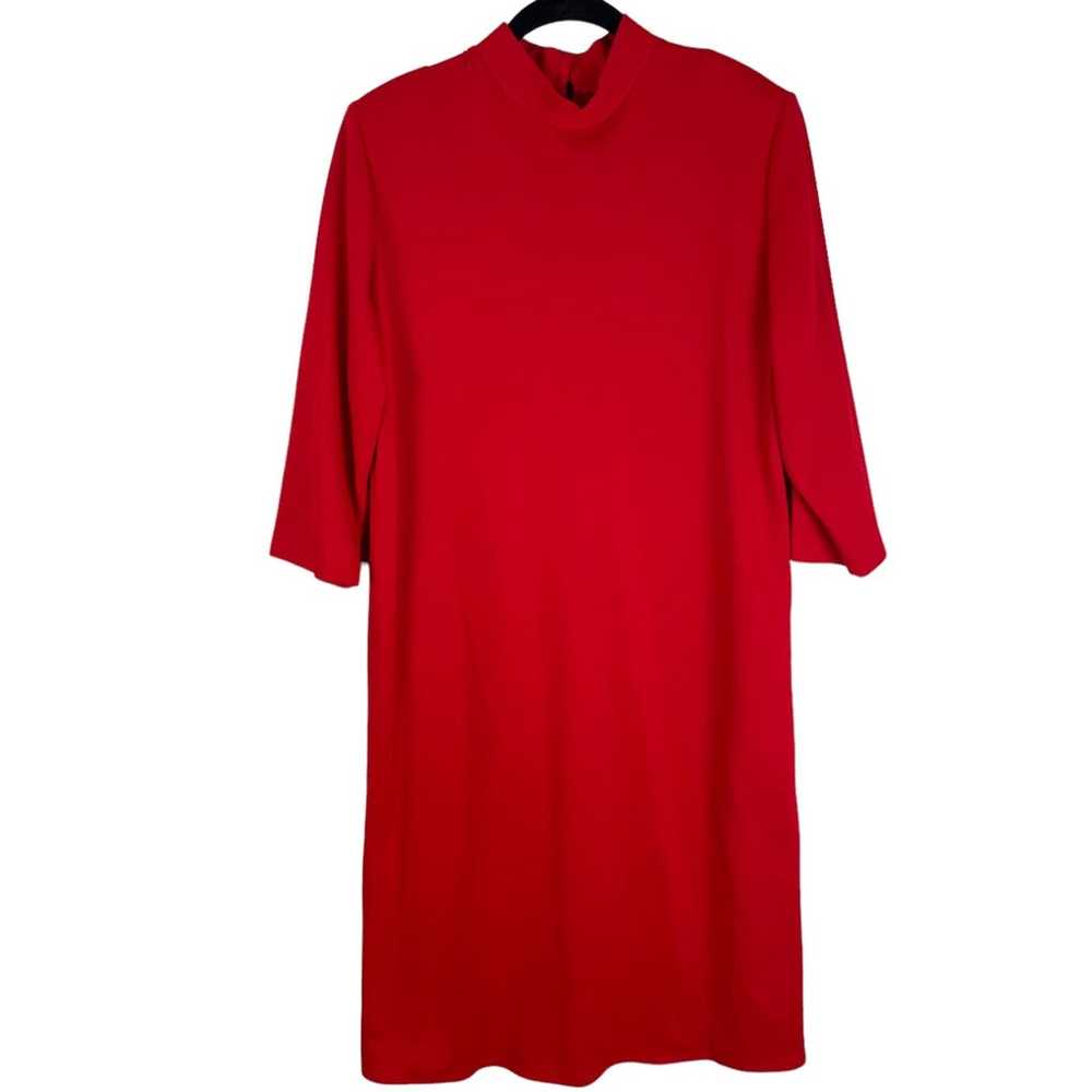 Vintage 60s red mock neck belted shift dress midi… - image 1