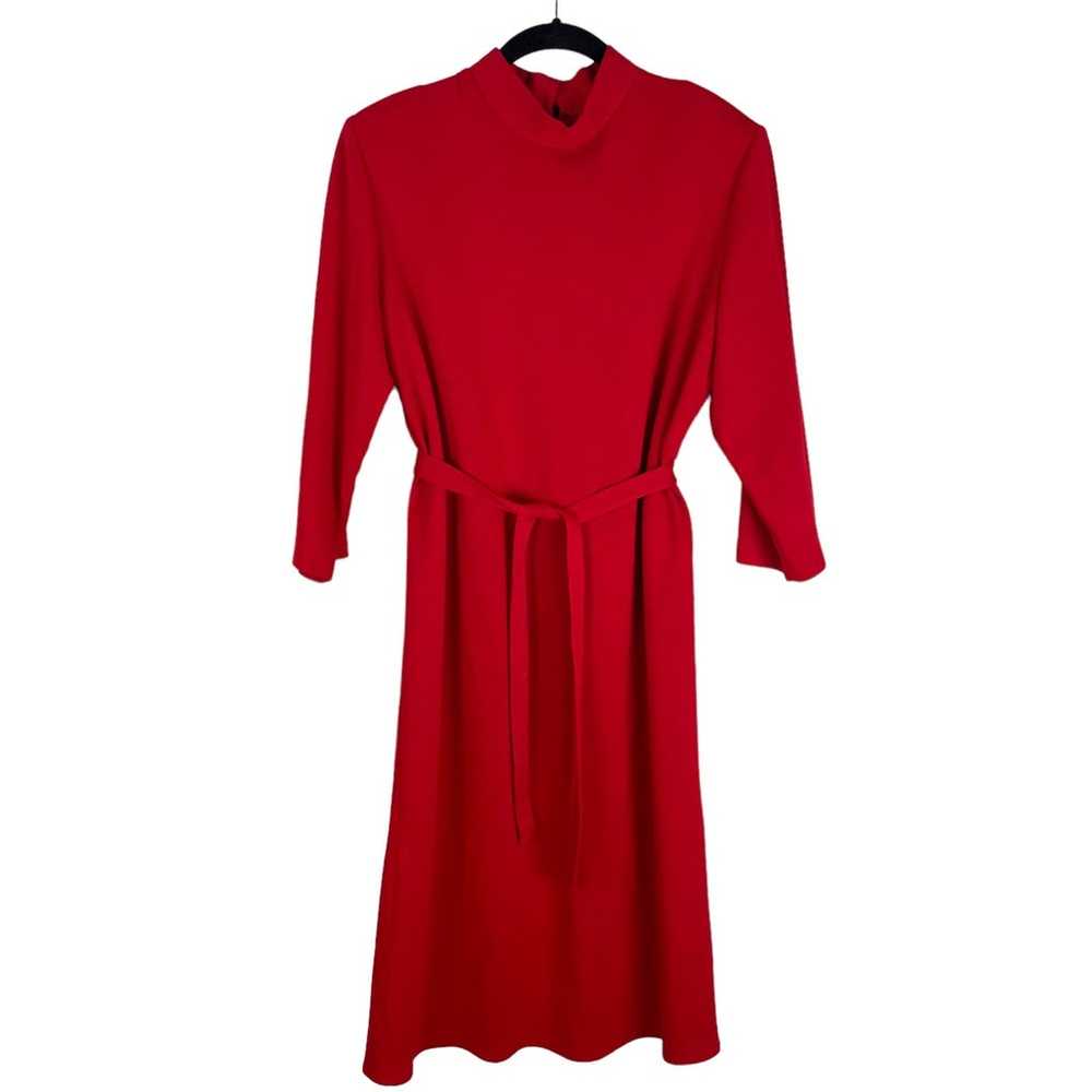 Vintage 60s red mock neck belted shift dress midi… - image 2