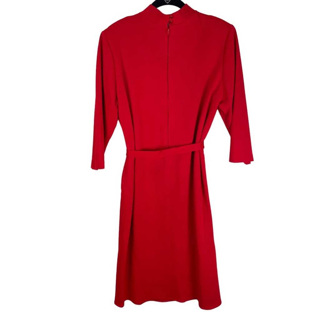 Vintage 60s red mock neck belted shift dress midi… - image 3