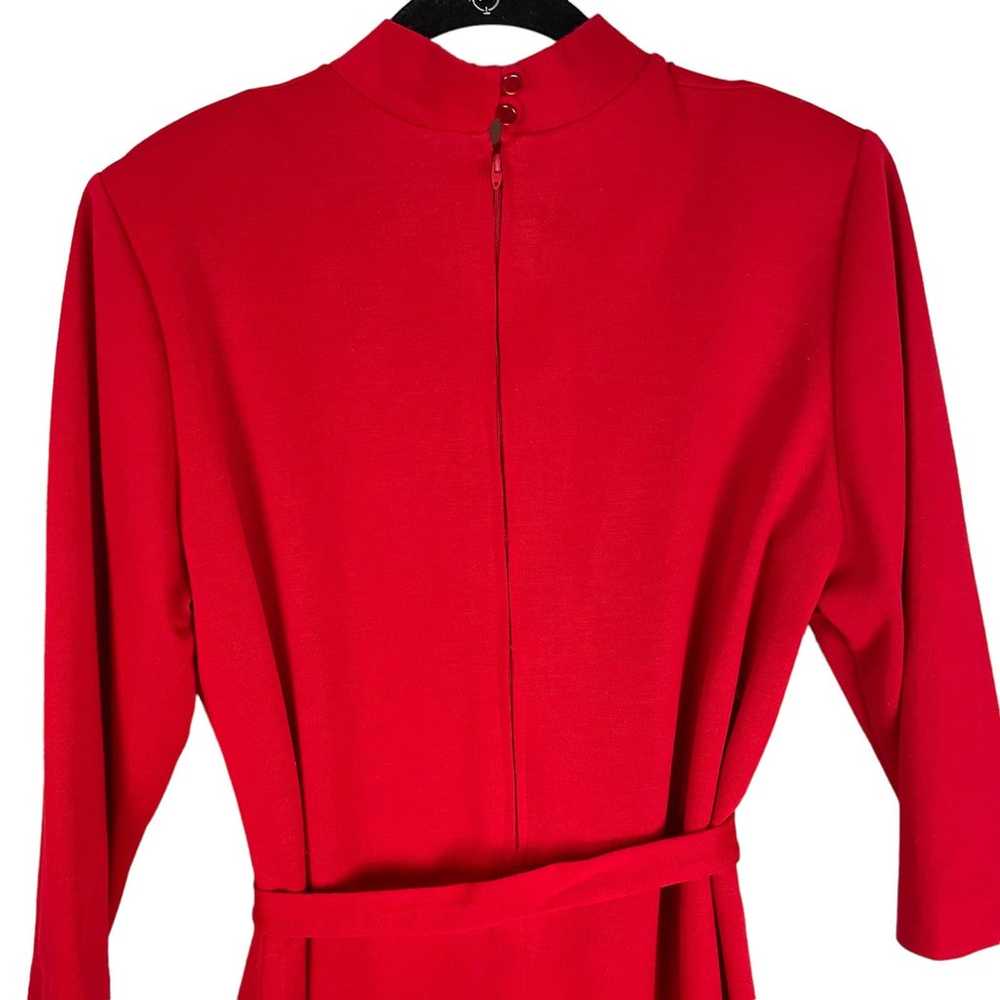 Vintage 60s red mock neck belted shift dress midi… - image 4