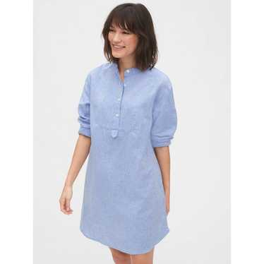 GAP Long Sleeve Shirtdress Linen Cotton Blue