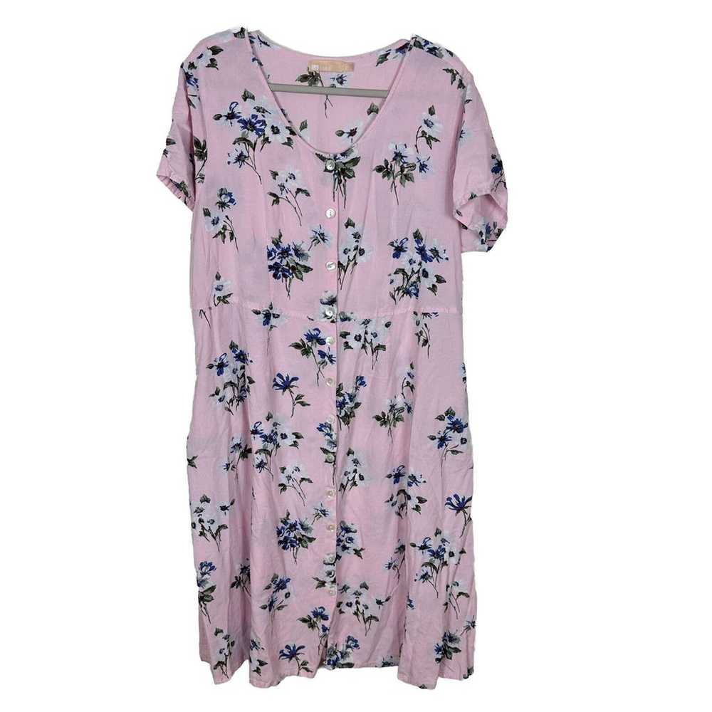 La Cera Floral Pink Maxi Dress 2XL Button Front H… - image 1