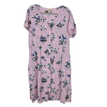 La Cera Floral Pink Maxi Dress 2XL Button Front H… - image 1