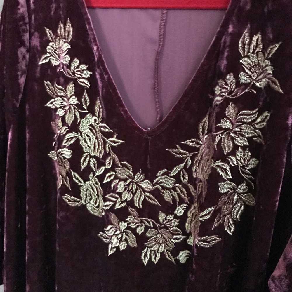 Roamans | Velvet Embroidered Boho V Neck Dress Sz… - image 3