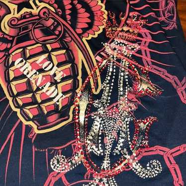 Christian Audigier Black logo foil shirt large nw… - image 1