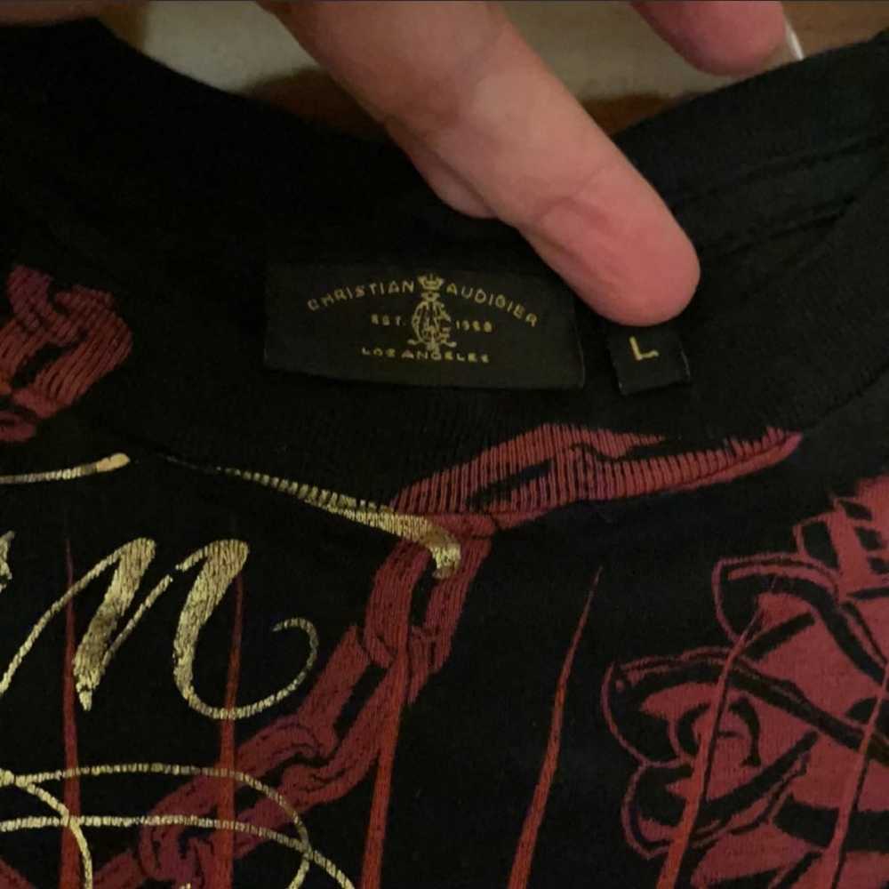 Christian Audigier Black logo foil shirt large nw… - image 3