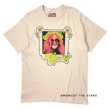 Janis Joplin Green Roses Beige Tan Band T-Shirt - image 1