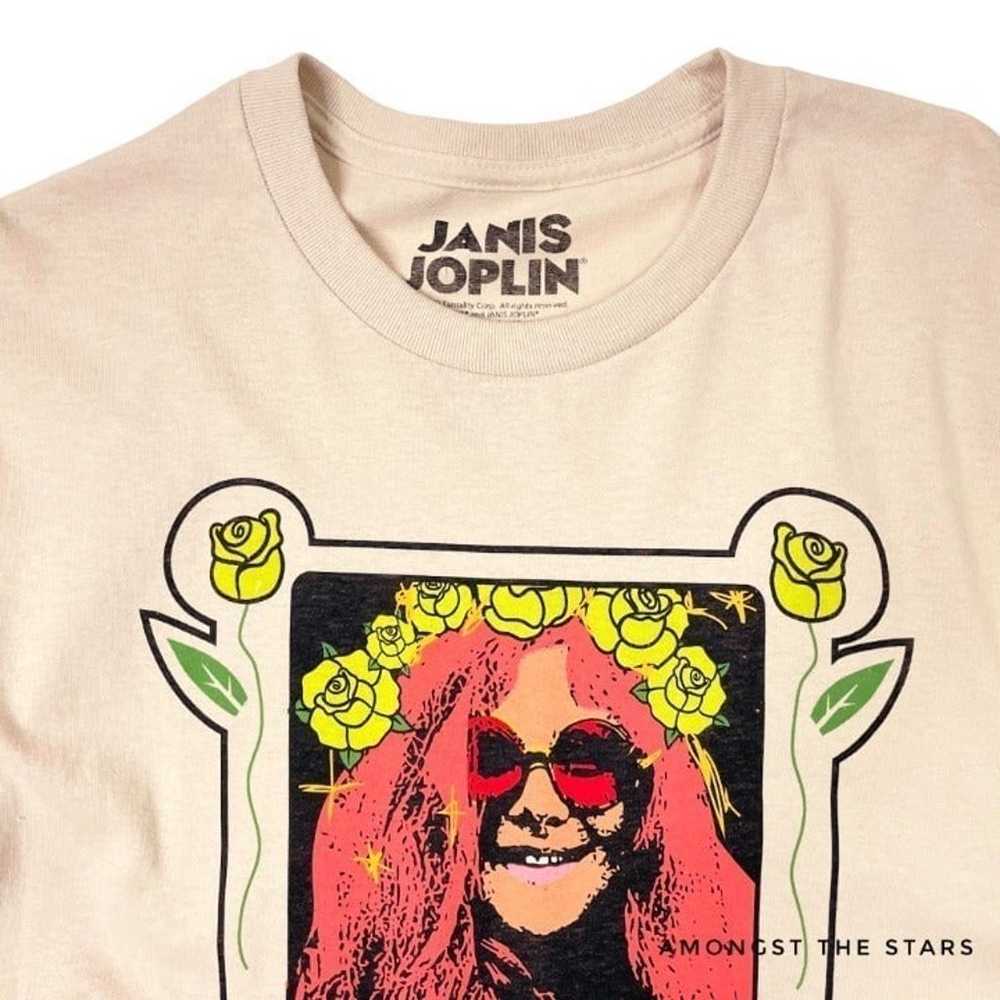 Janis Joplin Green Roses Beige Tan Band T-Shirt - image 3