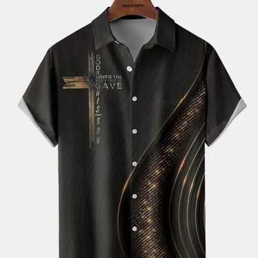 Men's cross print button T-shirt - image 1