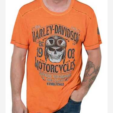 Harley Davidson S Orange SS Crew Neck T-Shirt - image 1