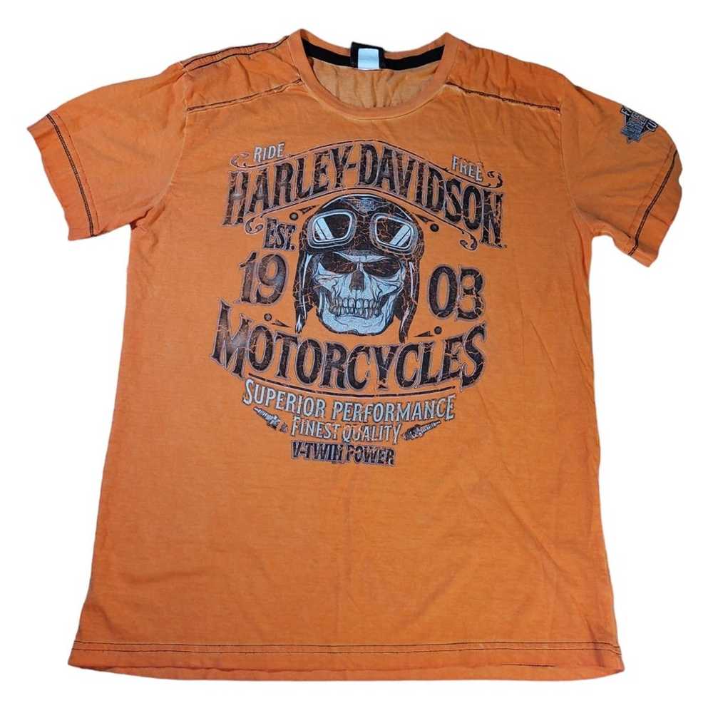 Harley Davidson S Orange SS Crew Neck T-Shirt - image 2