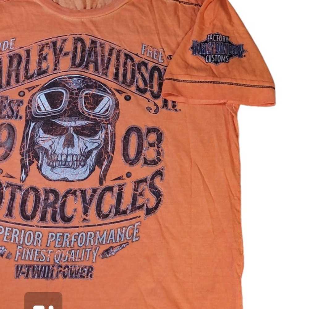 Harley Davidson S Orange SS Crew Neck T-Shirt - image 3