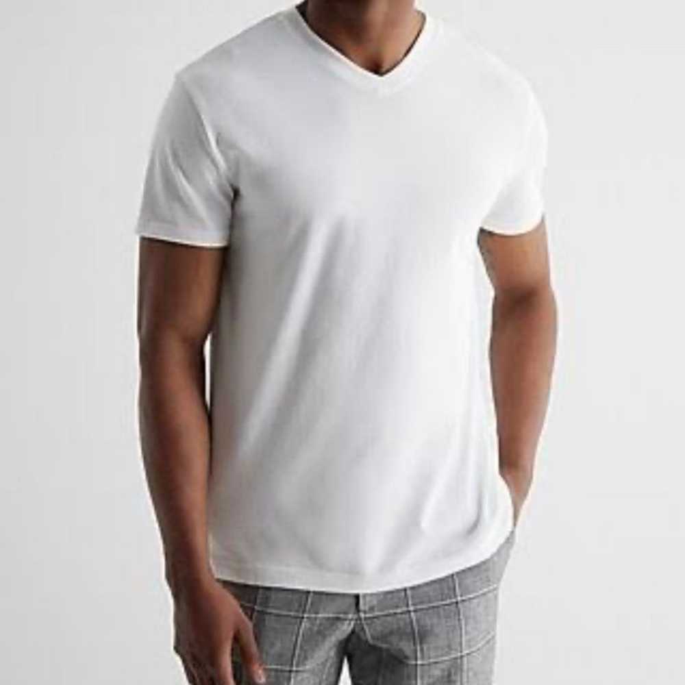 Express V-Neck Perfect Pima Cotton White T-Shirts - image 2