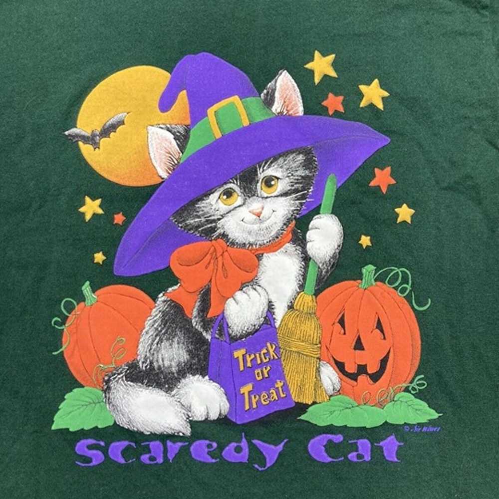 Vintage 90s Halloween cat t shirt cute puff print… - image 2